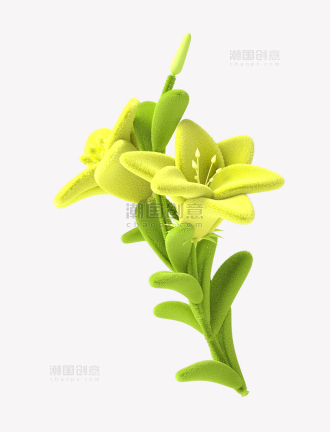 3D立体春季毛绒风百合花朵元素