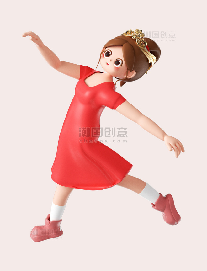 女神节妇女节3D立体卡通人物跳舞形象
