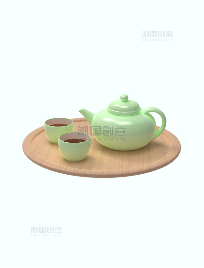 立体3D仿真饮品茶饮绿色茶具