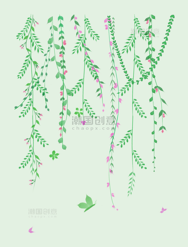 绿色垂钓的花藤装饰插画