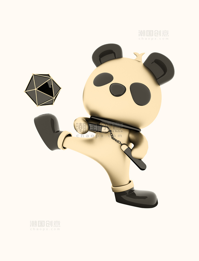 立体黑金色3D卡通动漫踢球功夫熊猫