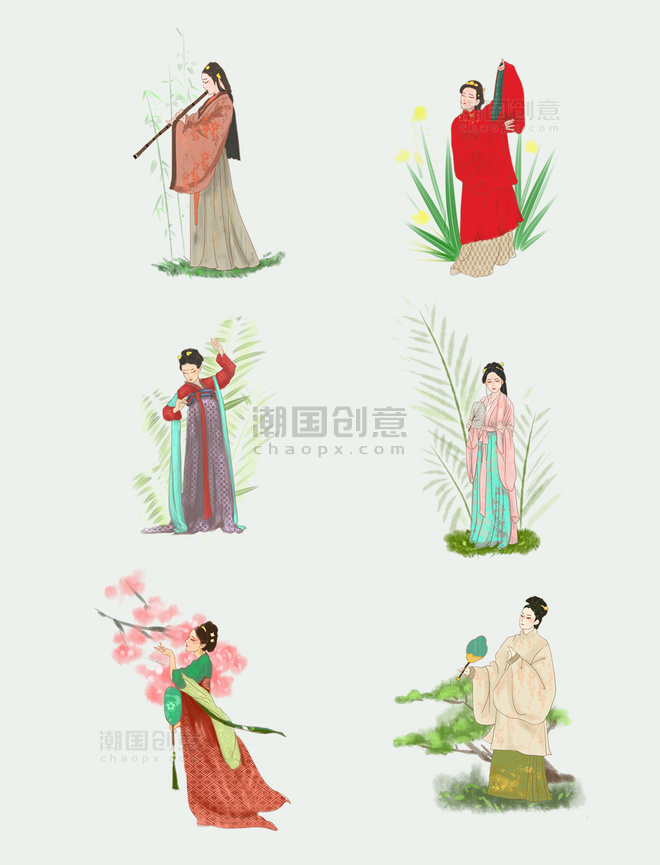 中国风女子笛子桃花