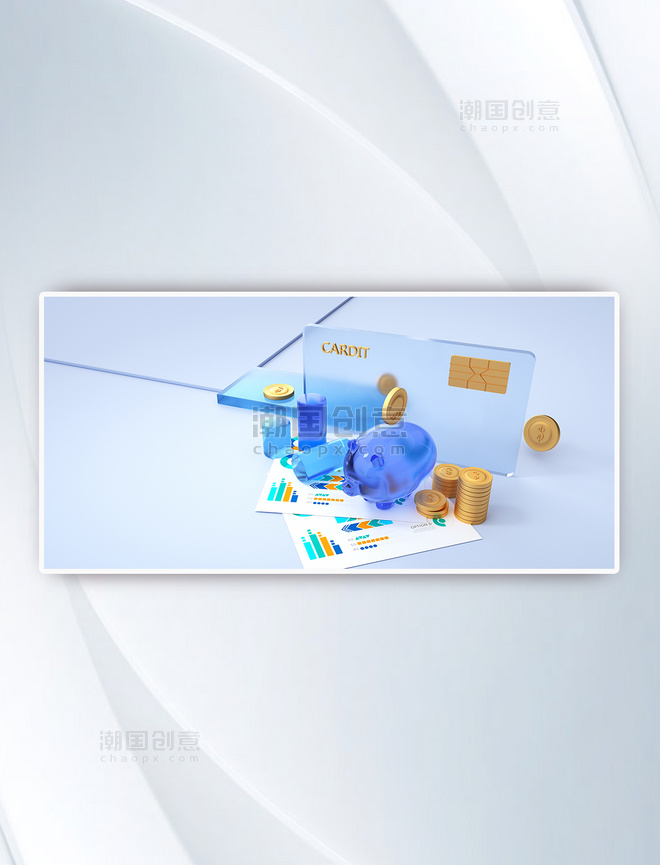 立体玻璃商务金币背景微软风办公金融3D场景