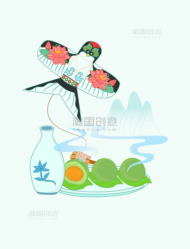 中国风清明时节风筝青团美食纸鸢