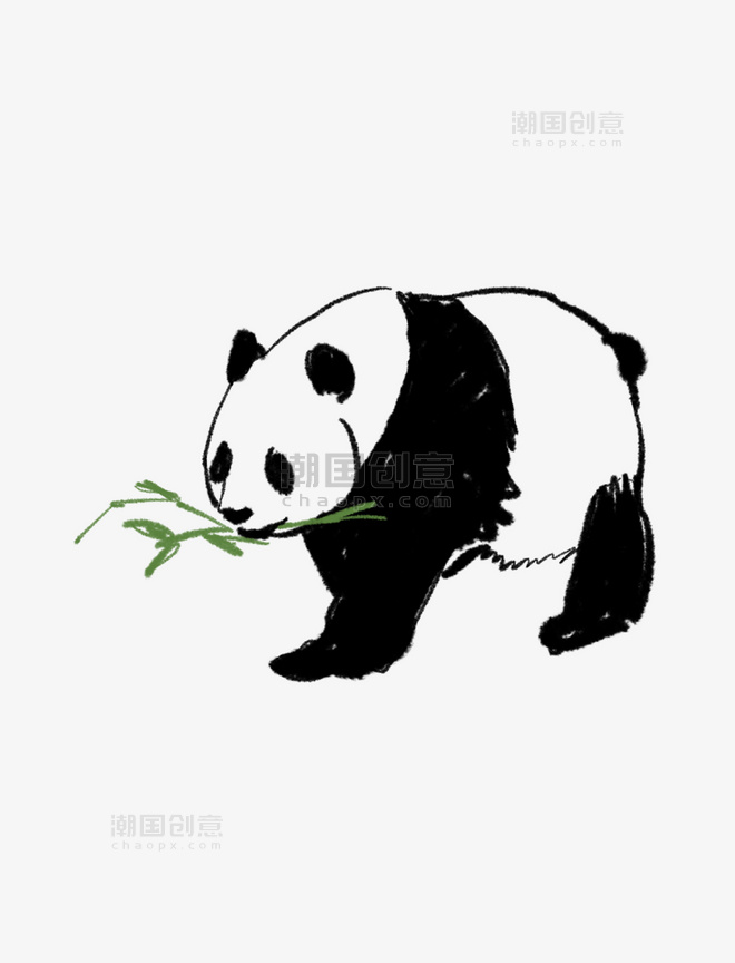 卡通手绘小熊猫吃竹子免抠图国宝