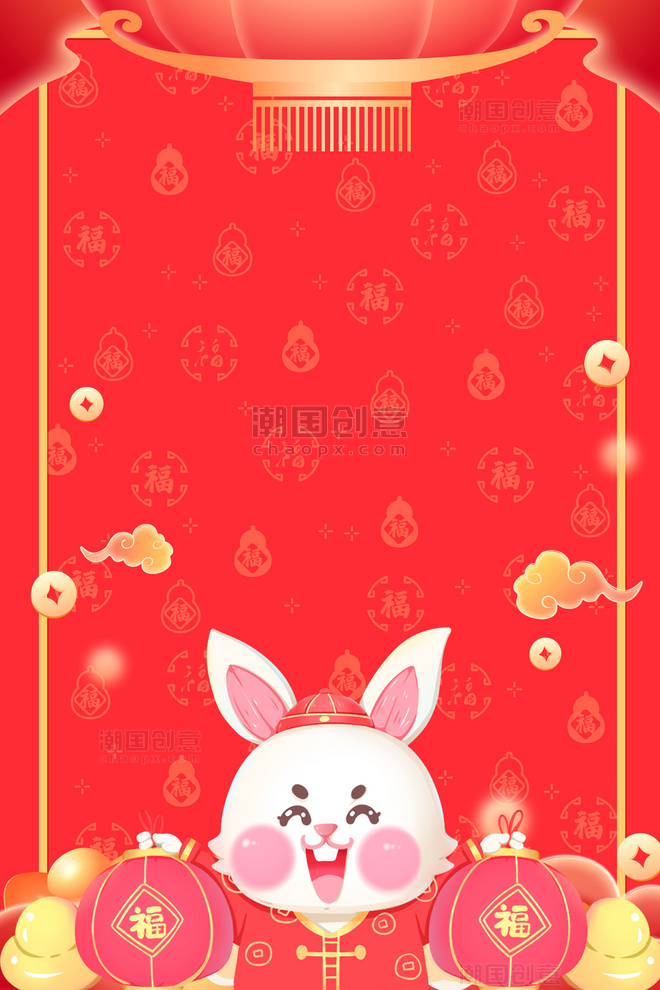 中国风兔年边框红色简约