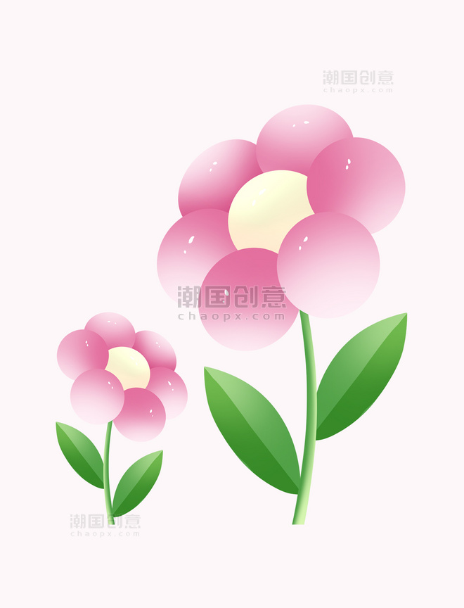 春季春天植物简约粉色花朵手绘插画元素