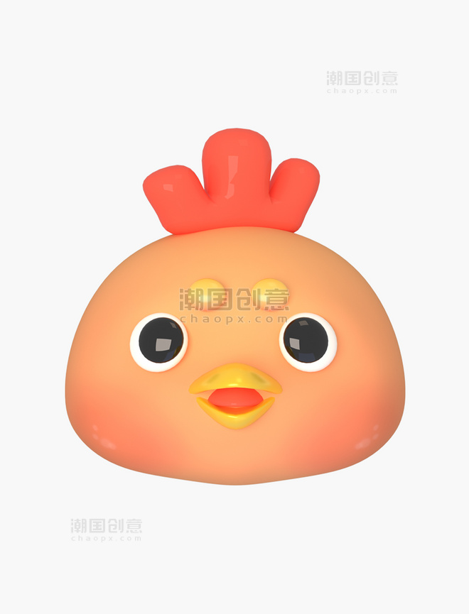 卡通3DC4D12生肖动物头粉红色公鸡头