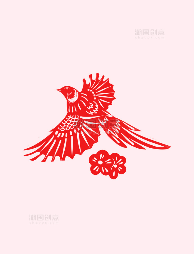 传统文化红色剪纸喜鹊