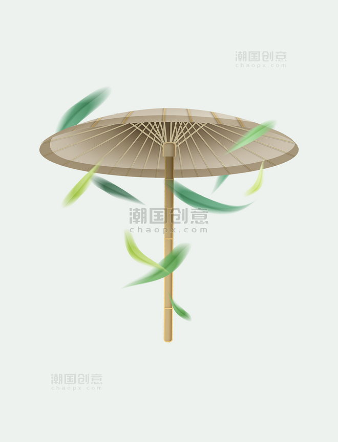 中国风油纸伞竹叶清明清明节手绘元素