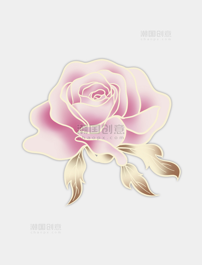 粉色玫瑰金色立体浮雕花朵植物