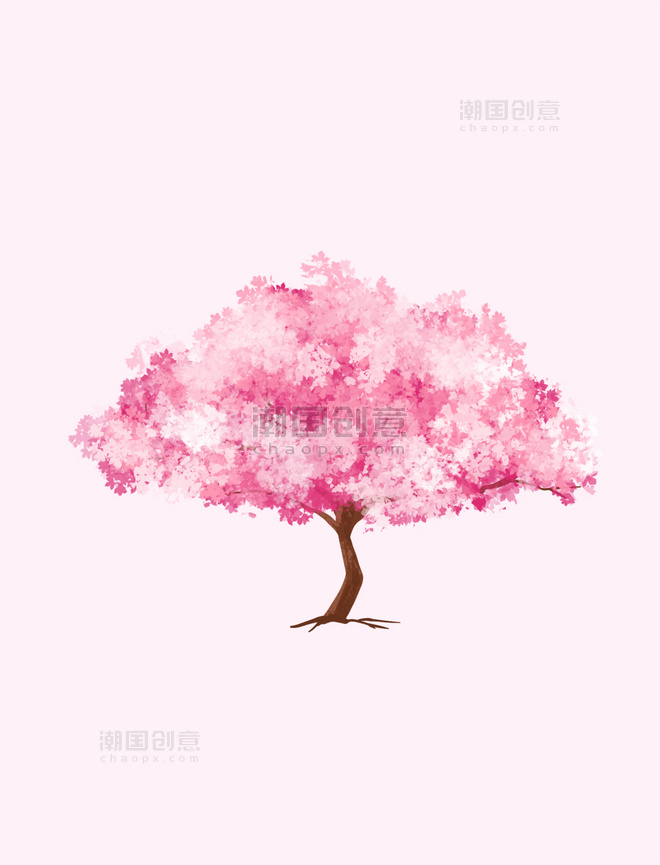 春天春季粉色樱花树元素