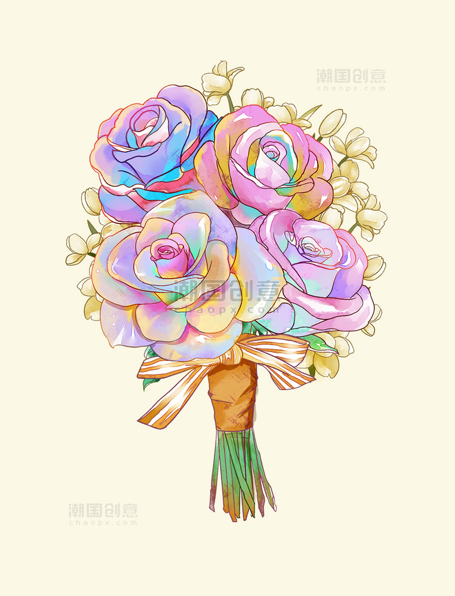 手绘38妇女节玫瑰花束