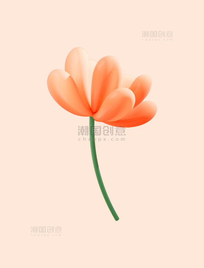 3d立体橙色卡通花朵春天春季膨胀花卉植物