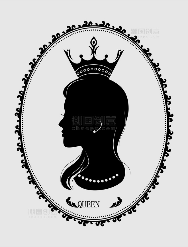 女国王王后徽章剪影欧式复古花纹印章