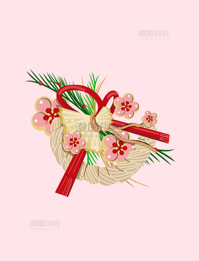 手绘日式花纹剪纸结绳