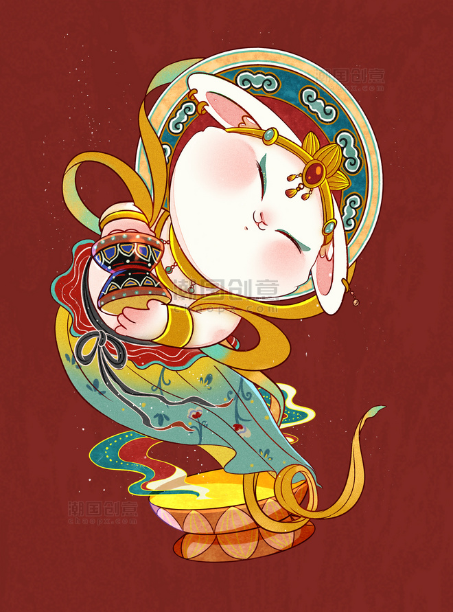 兔年春节国潮中国风敦煌飞天兔子可爱卡通