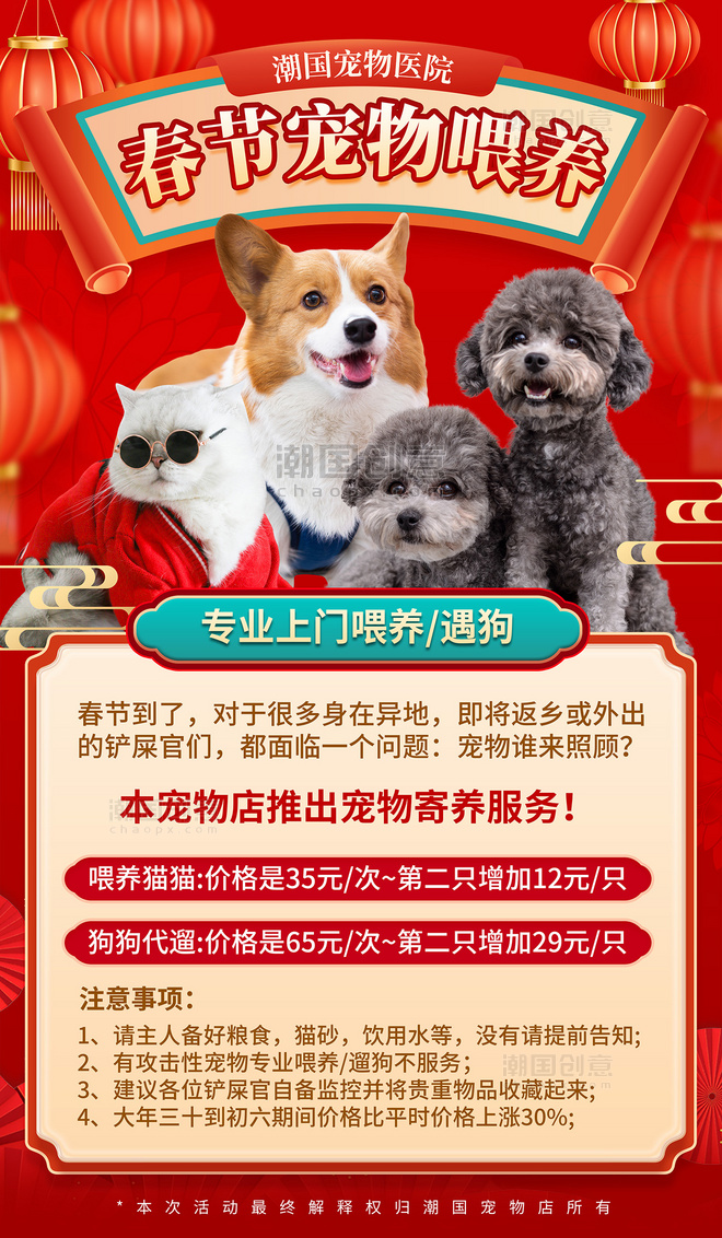 春节宠物寄养喂养服务宣传海报