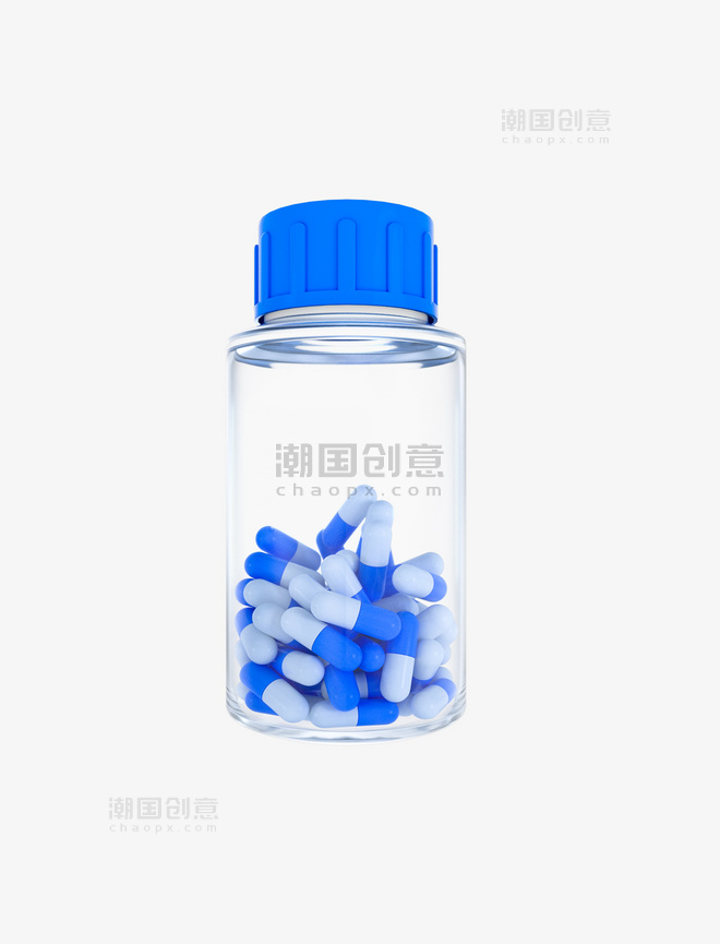 蓝色医疗3D立体蓝色玻璃药瓶