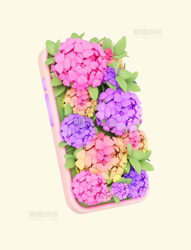 3D立体C4D春天春季花卉花朵绣球花