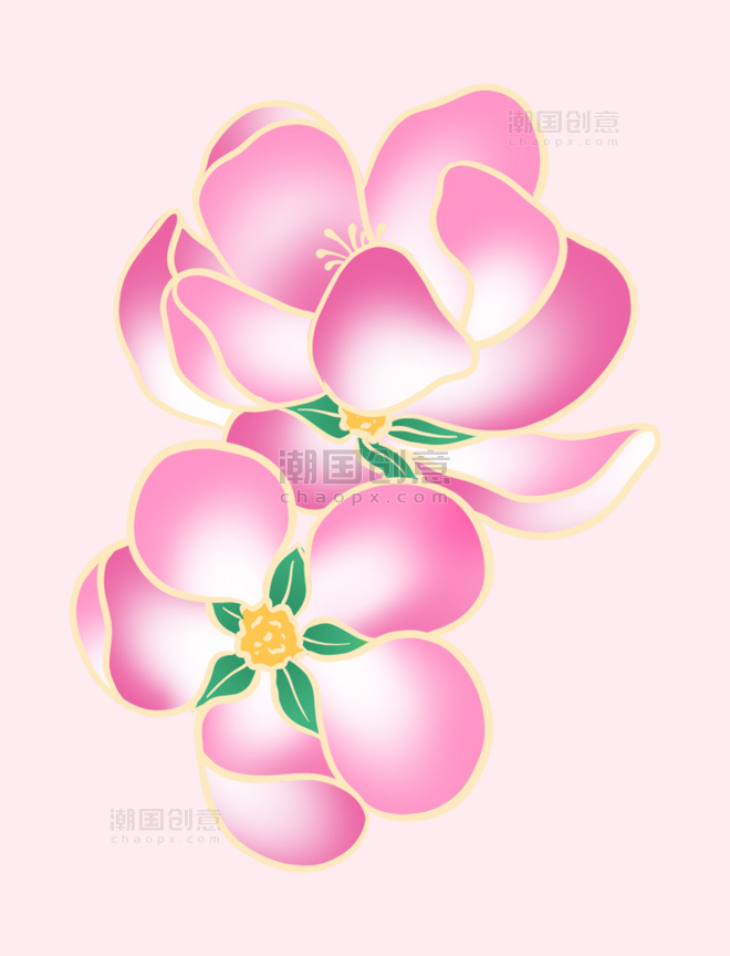 春天春季立体金边粉色浮雕桃花樱花