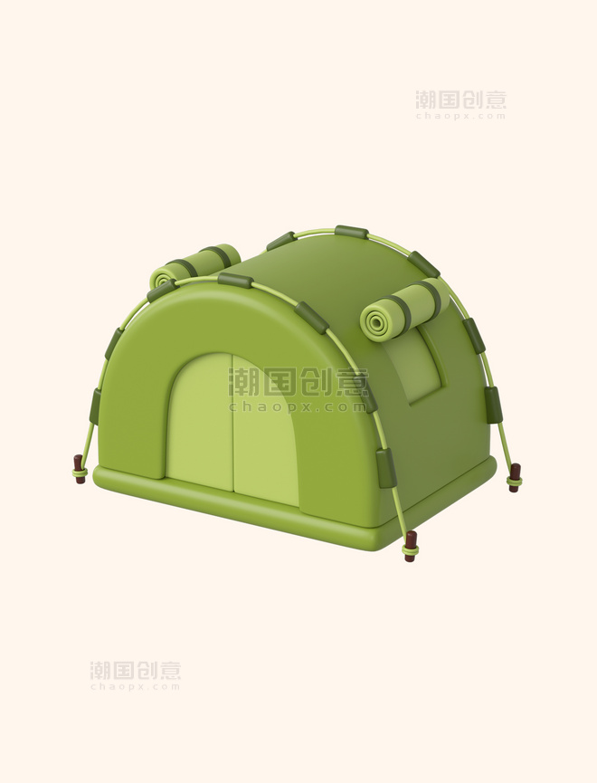 C4D3D立体旅行小装饰绿色露营帐篷