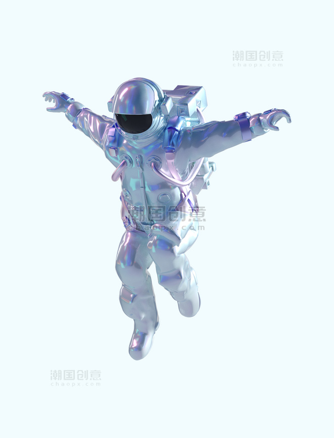 3D立体C4D科幻航空航天宇航员酸性风人物跳起