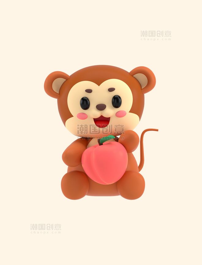 3D立体C4D卡通可爱十二生肖动物IP猴子