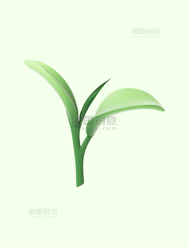 3d立体绿色春茶茶叶叶子