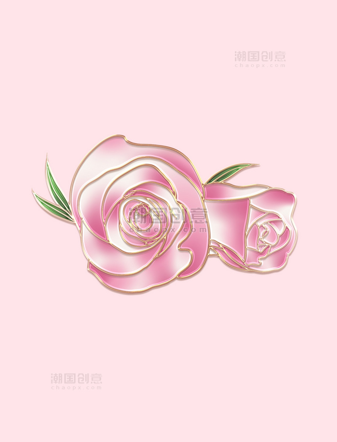 金色立体浮雕粉色玫瑰