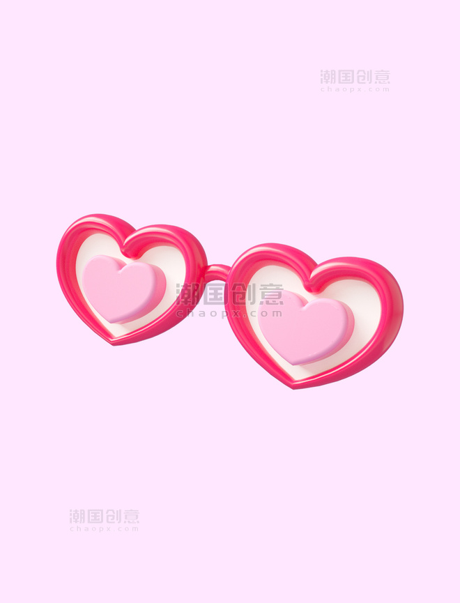 3d立体C4D粉色爱心眼镜