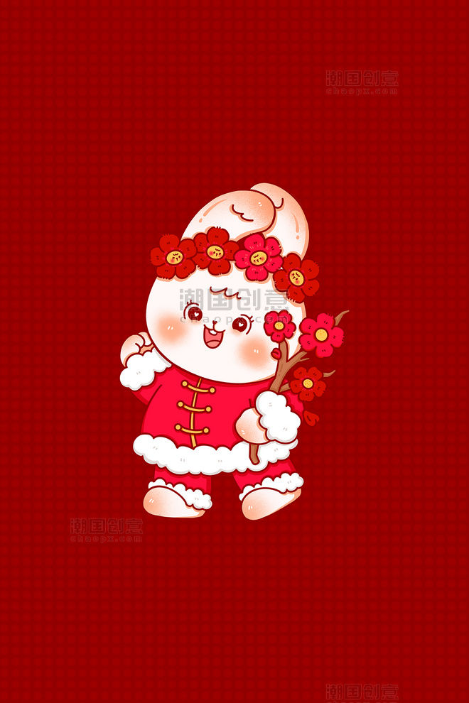 红色2023兔年春节喜庆梅花兔子