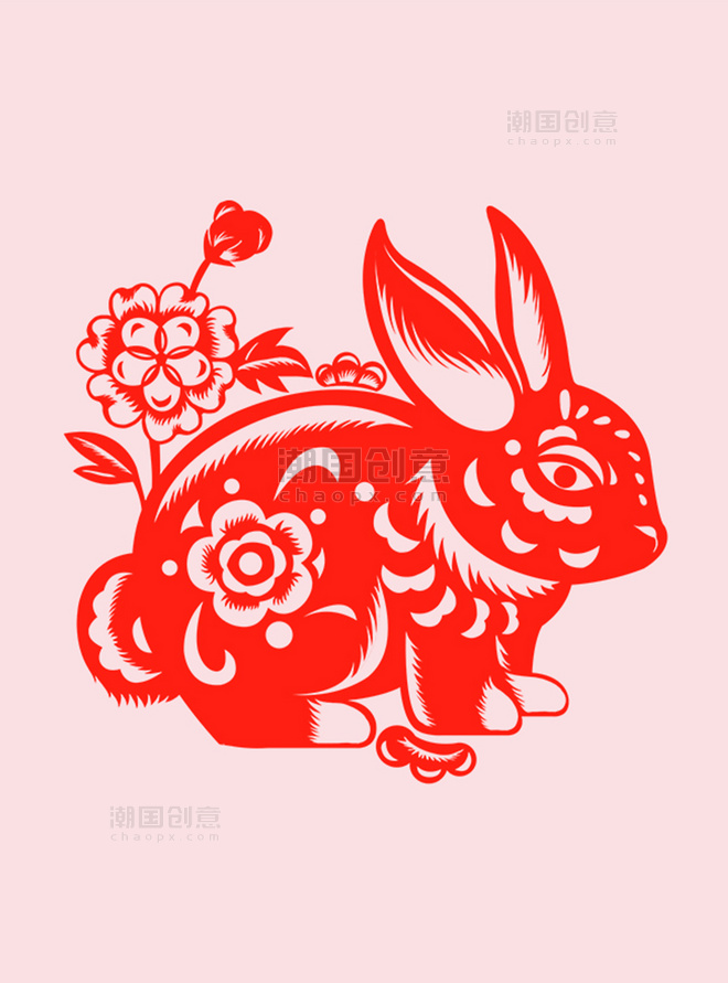 红色兔年兔子剪纸窗花