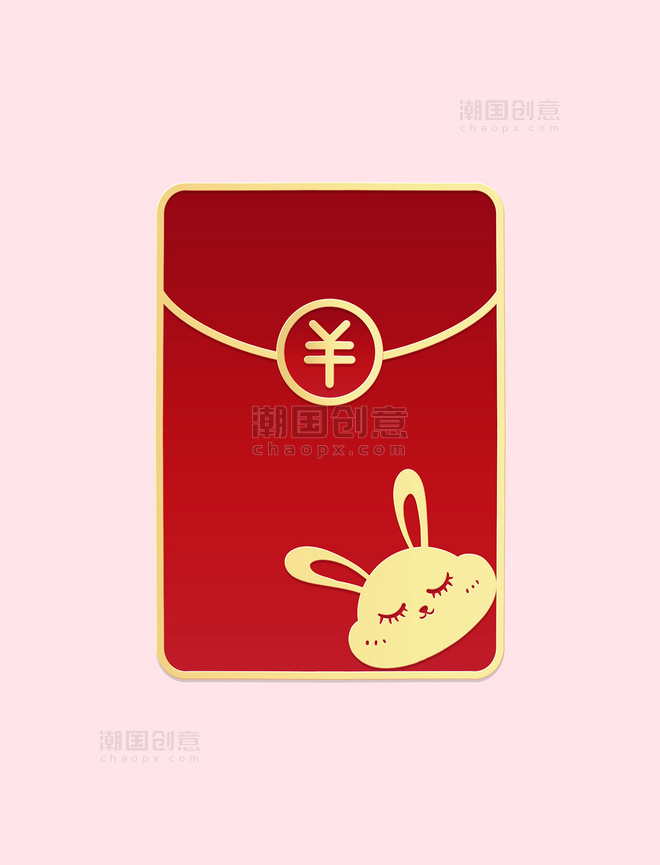 金边剪纸风兔子兔年春节红金色红包福利