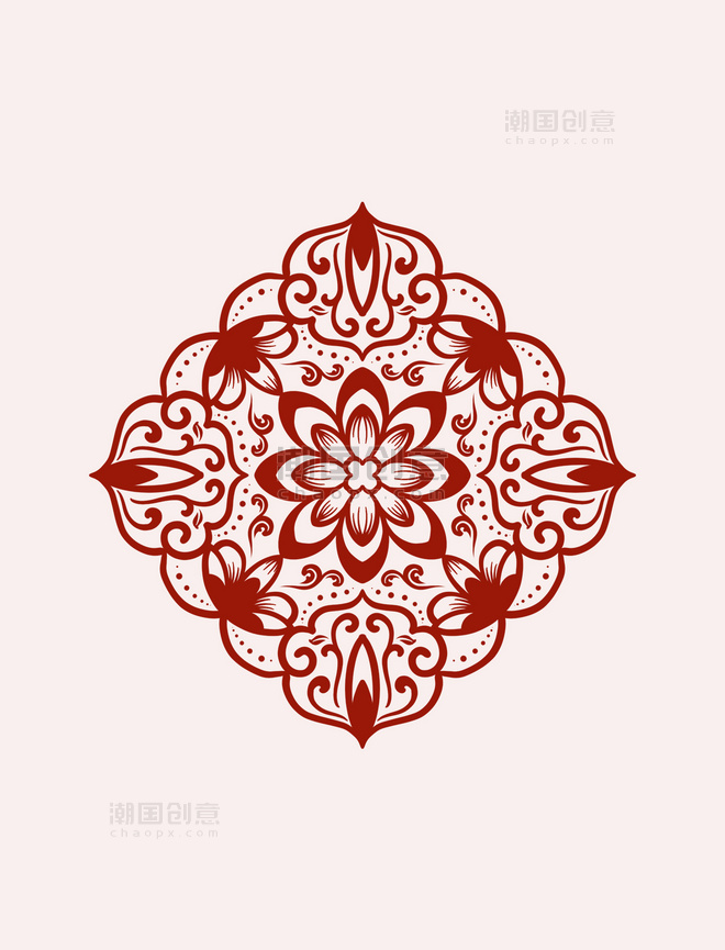 红色剪纸中式花纹喜庆窗花