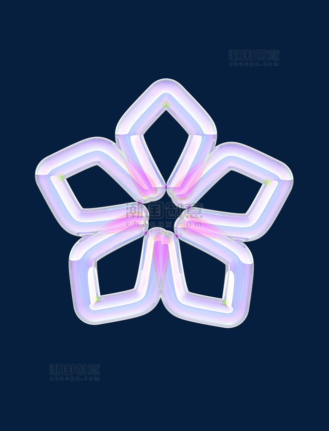 立体3D玻璃几何樱花花朵酸性