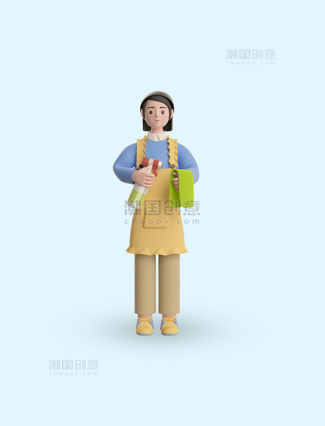 3D立体C4D女性职业人物模型家政保洁人员