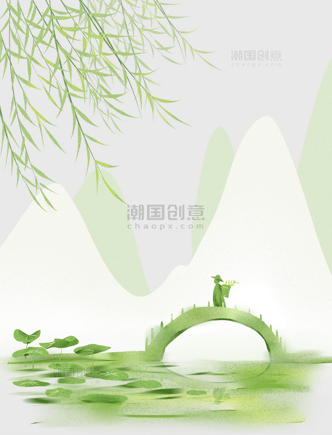 中国风清明绿色小桥清明节古风剪影