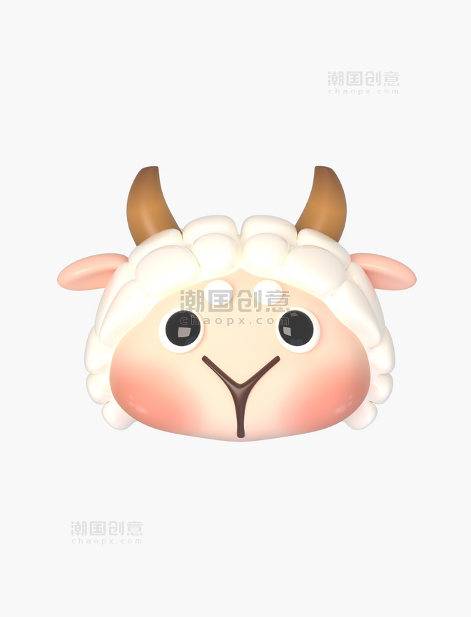 卡通3DC4D12生肖动物头羊头
