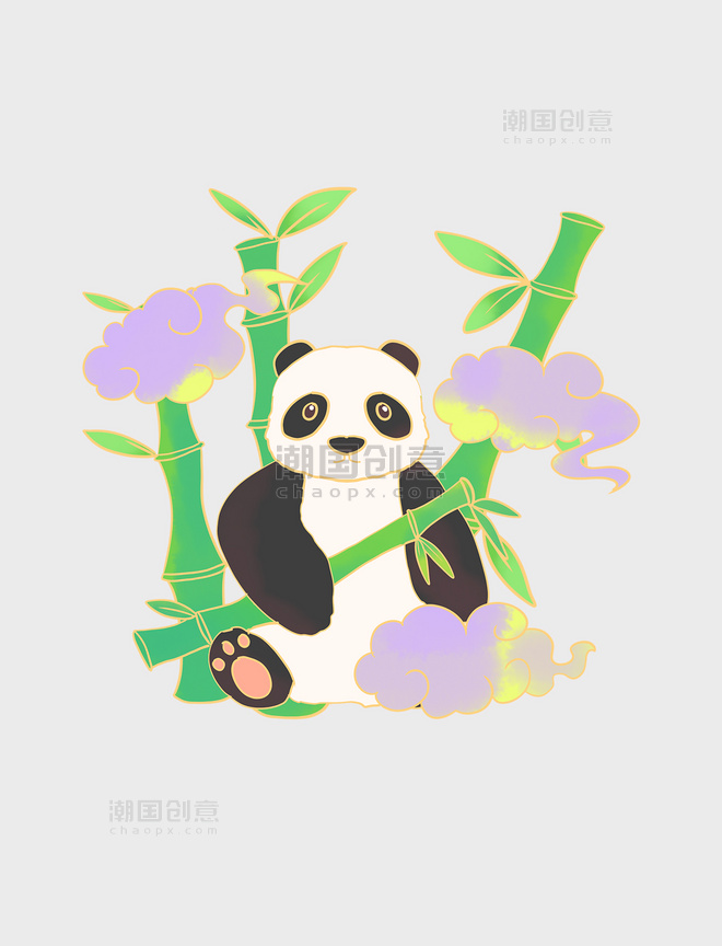 国潮竹子熊猫可爱萌系手绘动物国宝