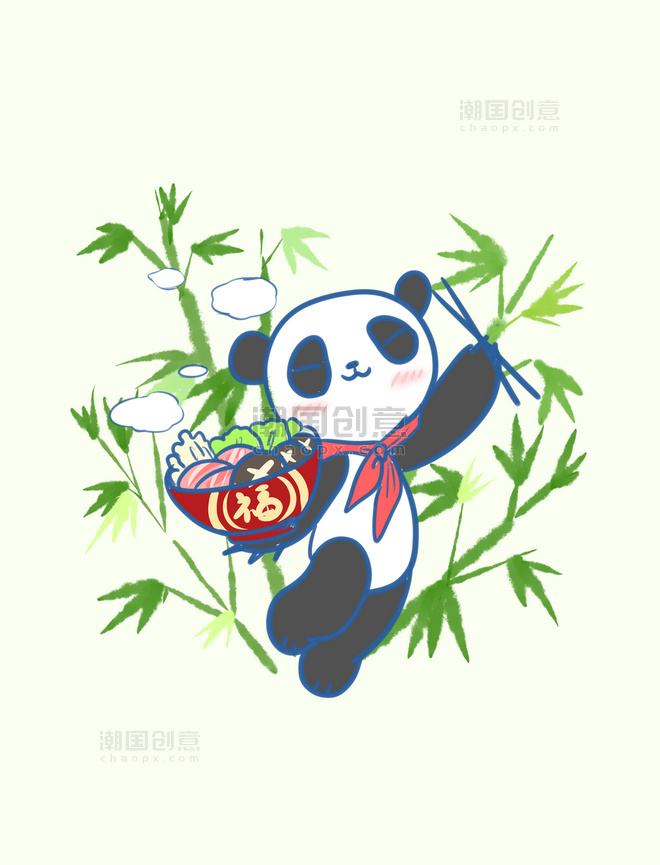拿着冒菜的熊猫元素国宝
