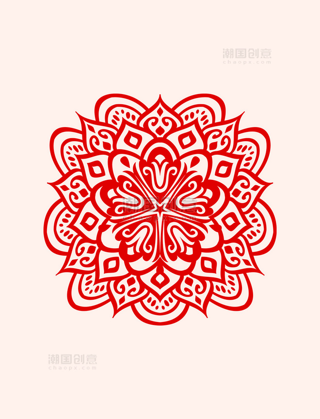 中式花纹新年剪纸装饰窗花红色