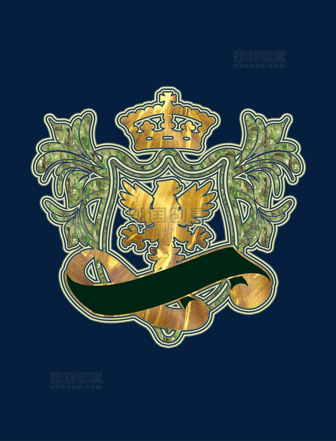 欧美贵族家族徽章奖章金绿雄鹰装饰元素