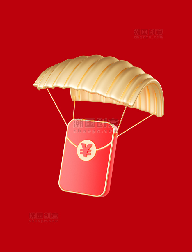 3D春节新春新年年货节电商促销元素降落伞红包