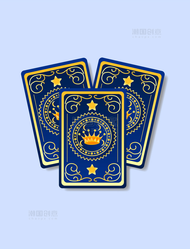 蓝色花纹塔罗牌王冠卡牌扑克