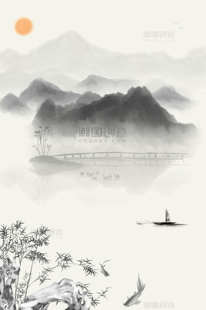 中国风山水意境客厅装饰画