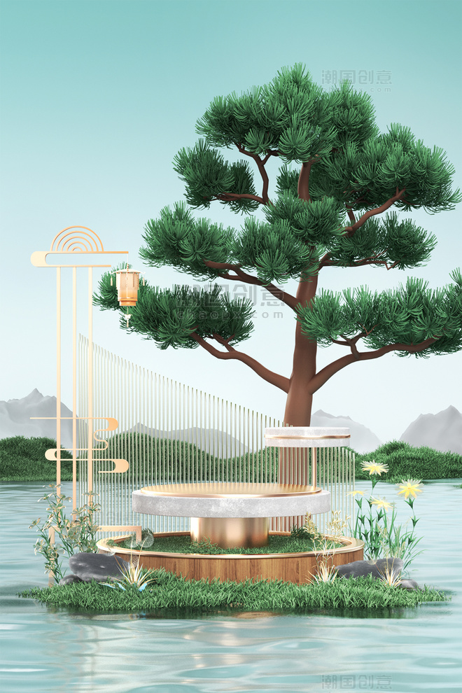  3D清明节古典中国风电商促销展台背景