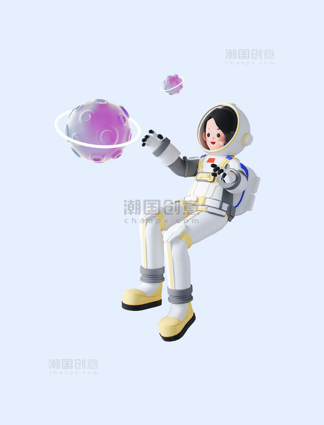 3D立体航天日宇航员C4D人物遨游太空
