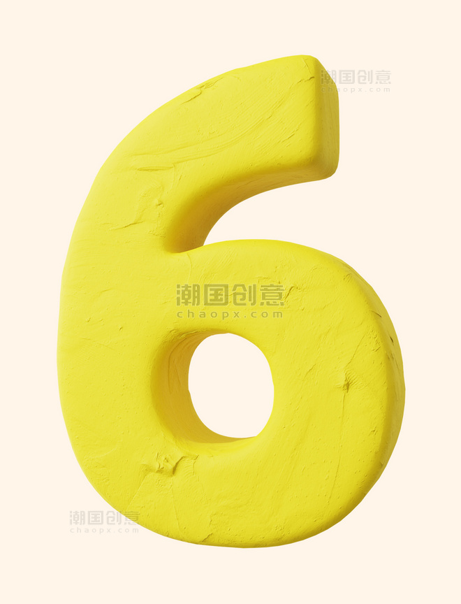 3D立体黏土质感艺术字黄色数字6