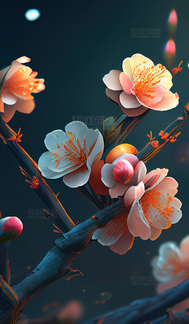 粉色盛开的花朵桃花插画